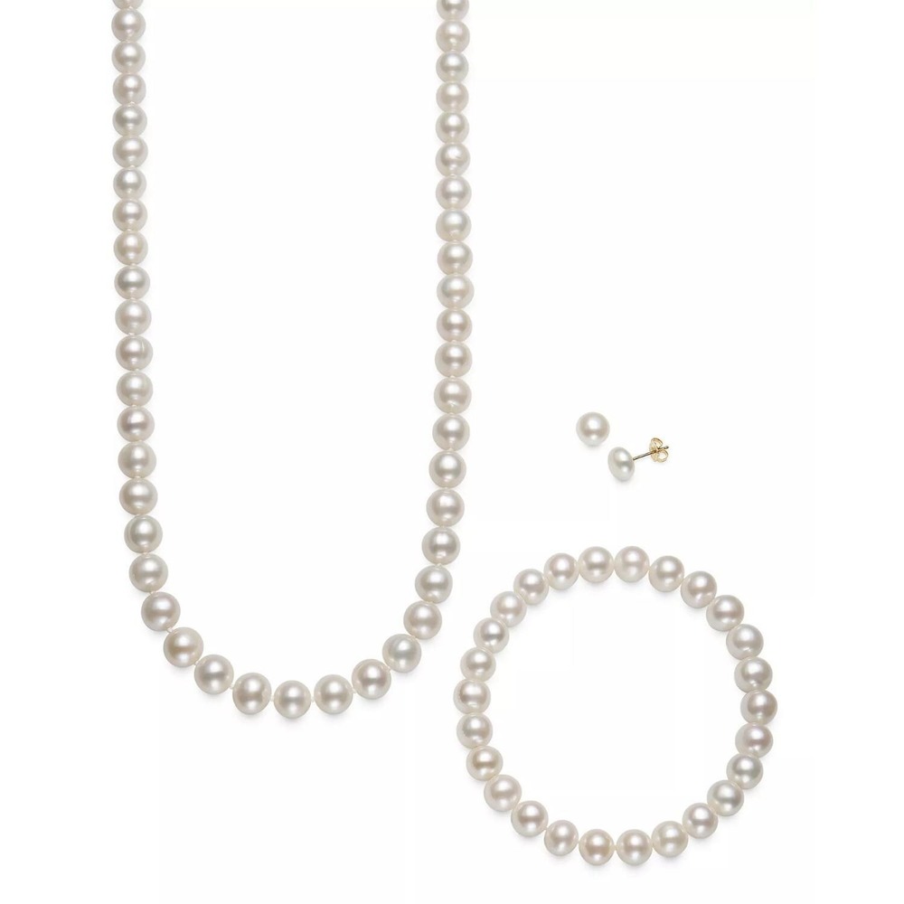 Cultured Freshwater Pearl 3-Piece Set – 14K Gold